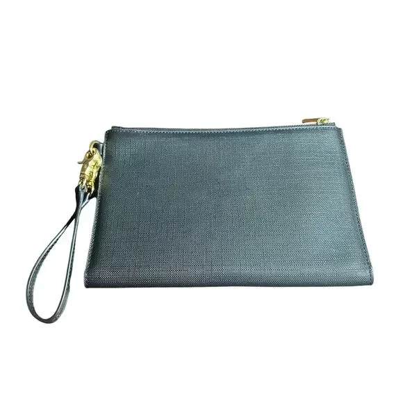 Dagne Dover Clutch Black Gold-Tone Hardware with Wrist Strap large wristlet - Picture 1 of 10